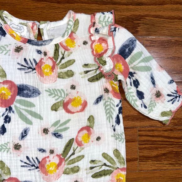 Mud Pie Baby Girls Floral Cotton Gauze One Piece Size 0-3M - Picture 5 of 15
